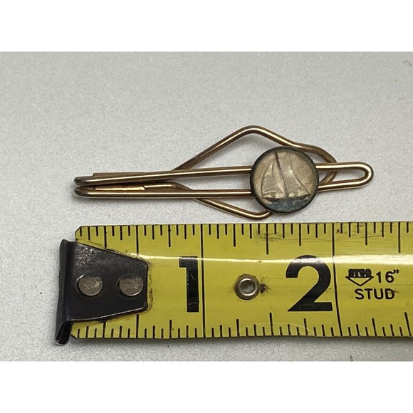 Vintage MCM Mid Century Sailing Boating Sailboat Nautical Golden Men’s Tie Bar - Picture 4 of 4